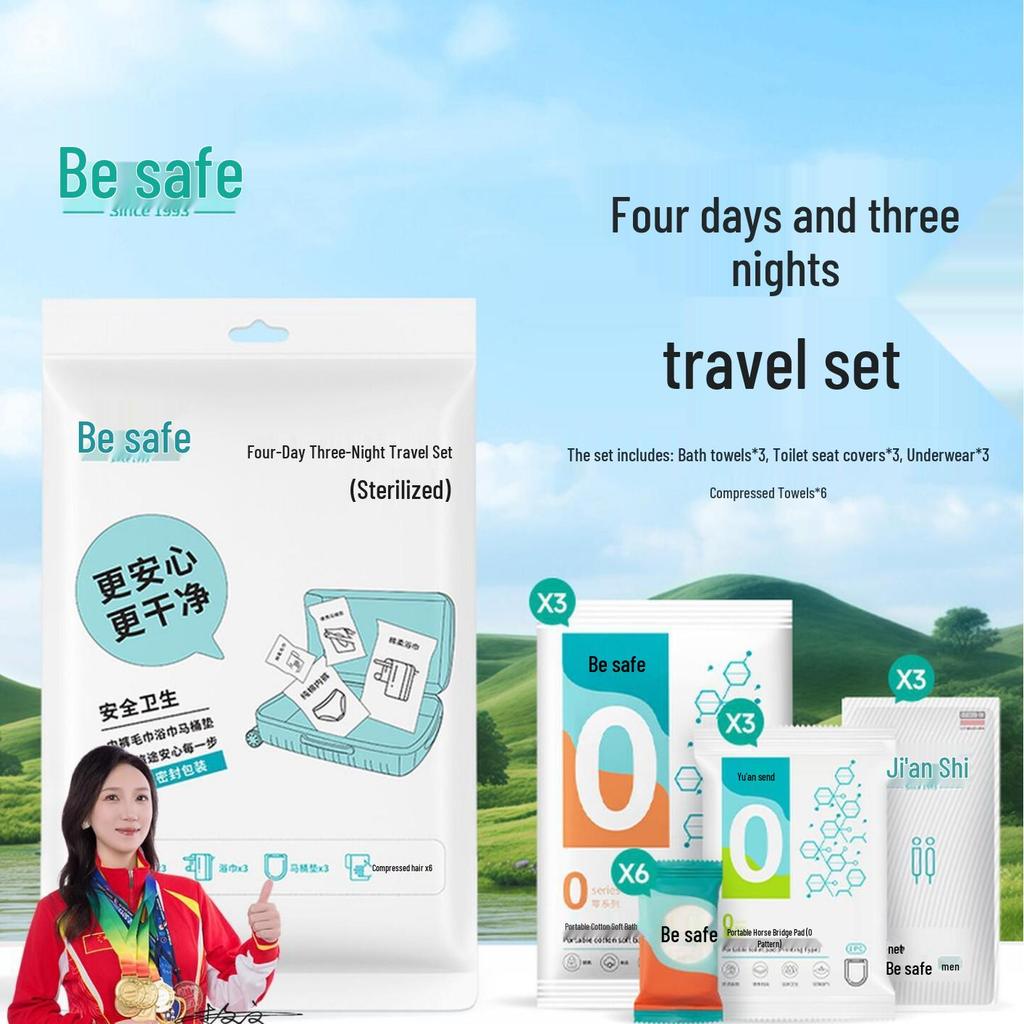 Portable Travel Set: Disposable Underwear, Towel, Bath Towel, and Toilet Mat for 4-Day, 3-Night Trip