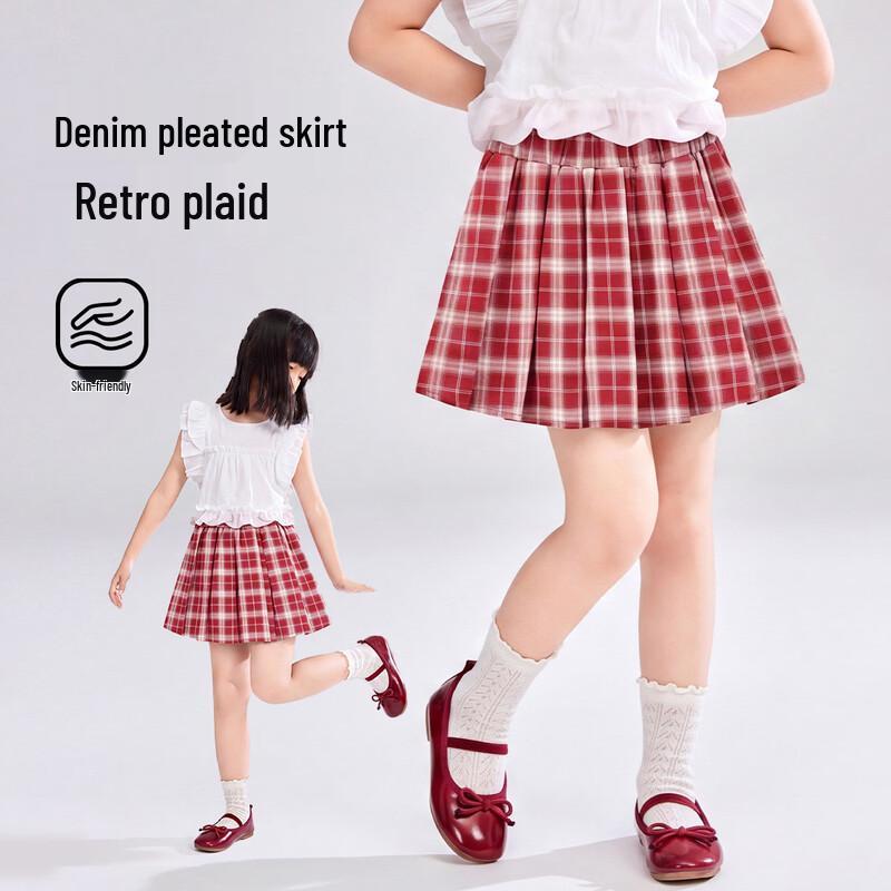 ASK JUNIOR Girls  Academy Style Plaid Pleated Skirt L