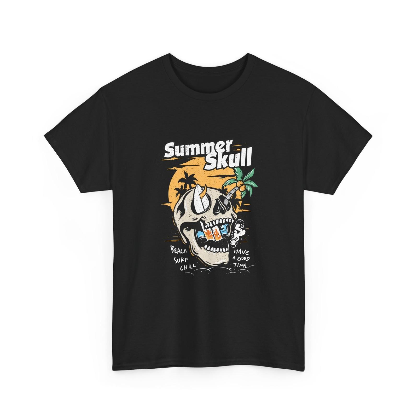 Summer Skull T-Shirt | Beach Skull Palm Tree Graphic, Tropical Gift Cotton Shirt S