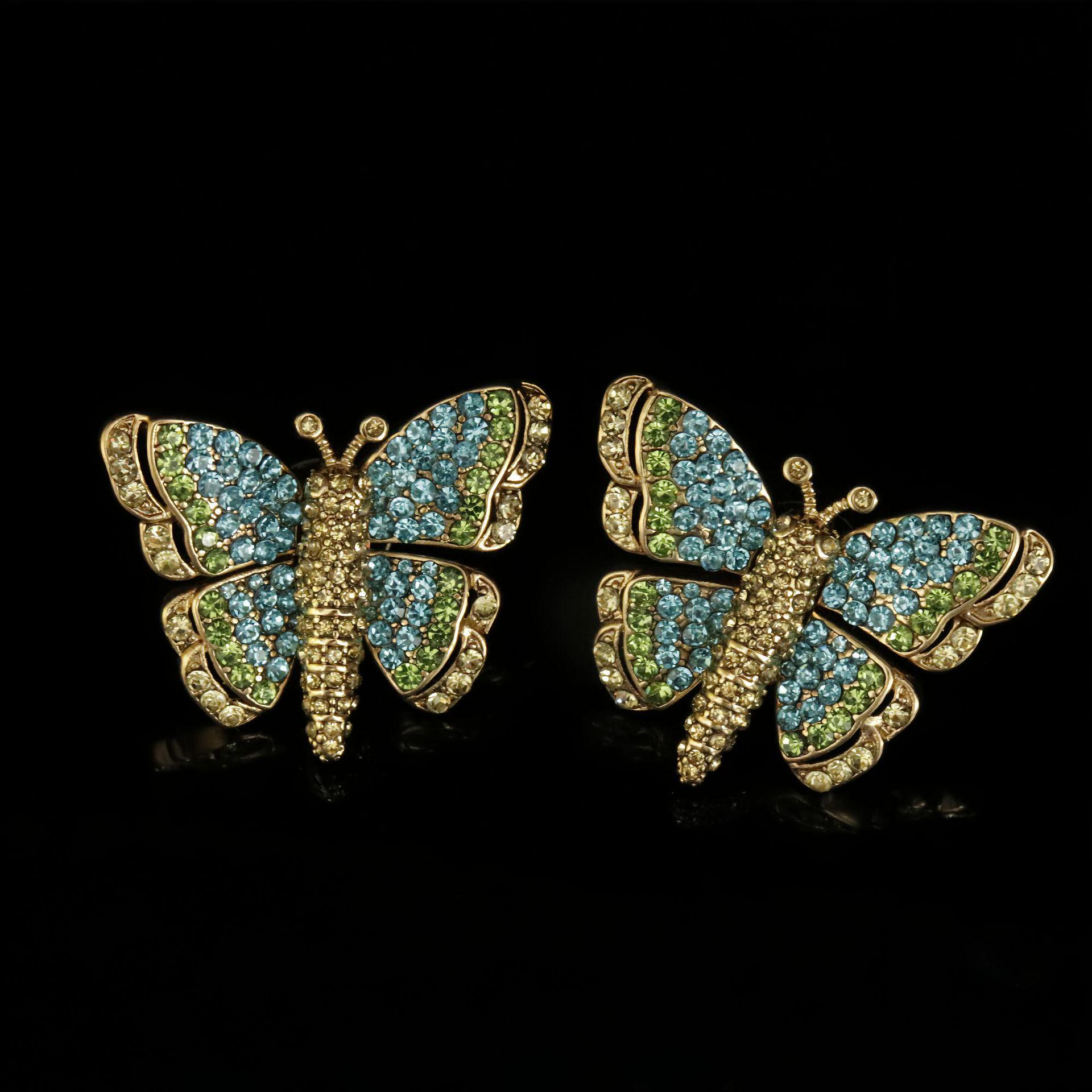 Elegant Butterfly Pave Colored Diamond Earring and Ring Set