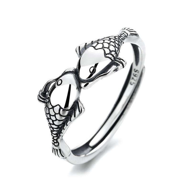 Coin with a Surplus Every Year Koi Fish Lotus Ring Koi Heart Sutra Open Ring