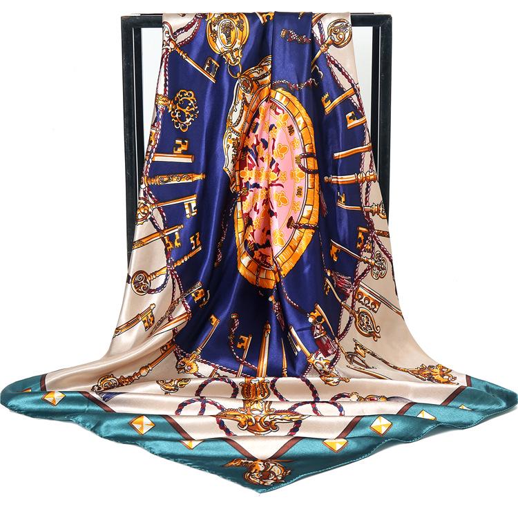 Eleganter Satin-Seidendruck-Schal für Damen - Vielseitiges Frühlings-/Herbst-Nacken- und Kopfaccessoire mit Sonnenschutz