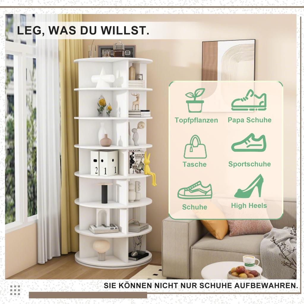 7-Tier rotating shoe rack tower, 360 degrees rotatable – freestanding shoe rack for 28 pairs of shoes, space-saving, white (60 × 60 × 161cm)