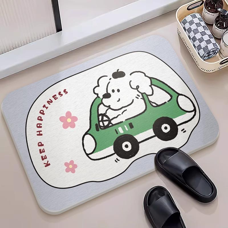 Cartoon hard diatom mud floor mat bathroom suction board non-slip quick-drying mat toilet door toilet floor mat foot mat