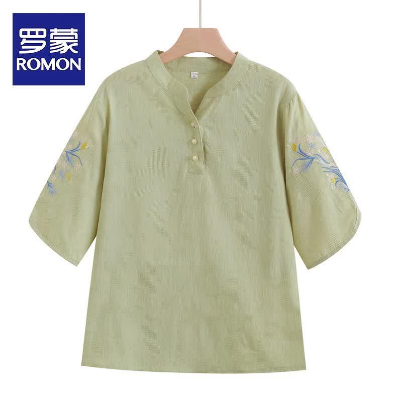ROMON Women s Plus Size Embroidered Summer Top 5XL