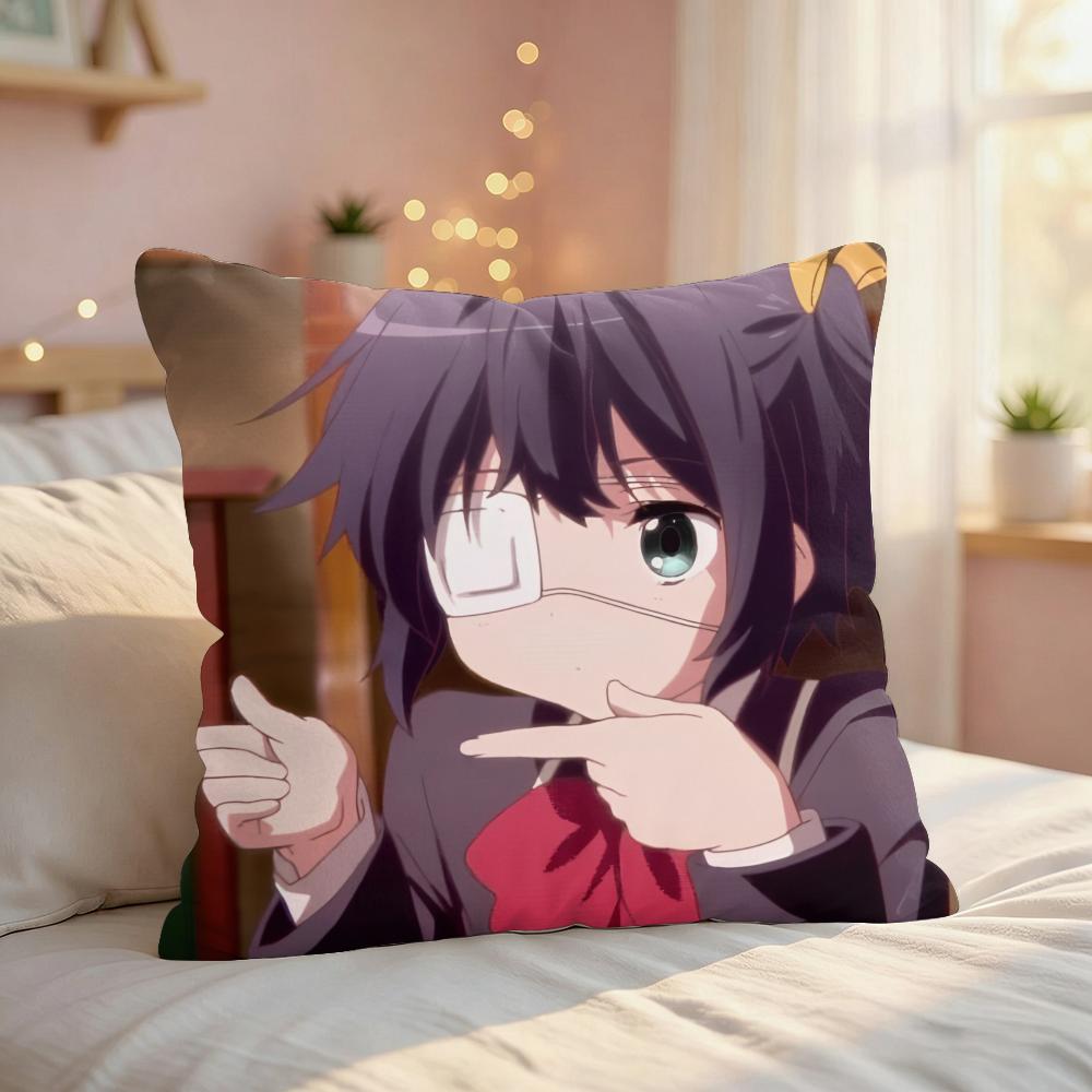 TTakanashi Rikka Sexy Anime Cushion Cover Silky Short Plush Invisible Zipper Dustproof Sofa Pillow Case For Home Decor
