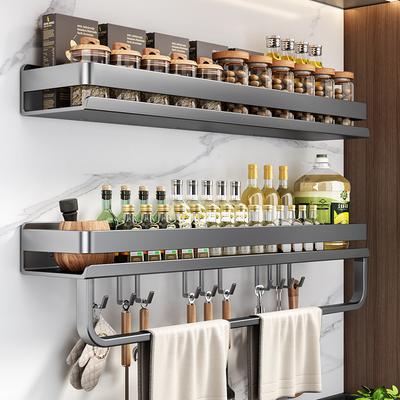 Estante de Cocina de Doble Piso de 40 cm Montado en la Pared Estante para Botellas de Condimentos de Acero al Carbono Multifuncional Estante para Trapos y Toallas, Gancho para Utensilios de Cocina