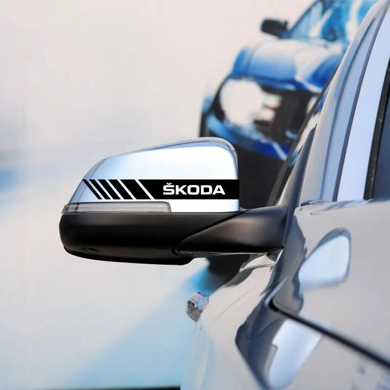 XOWS7 2PCS Car Styling Rearview Mirror Sticker Decoration Badge For Skoda OCTAVIA RS FABIA KAMIQ KAROQ KODIAQ RAPID SCALA SUPERB