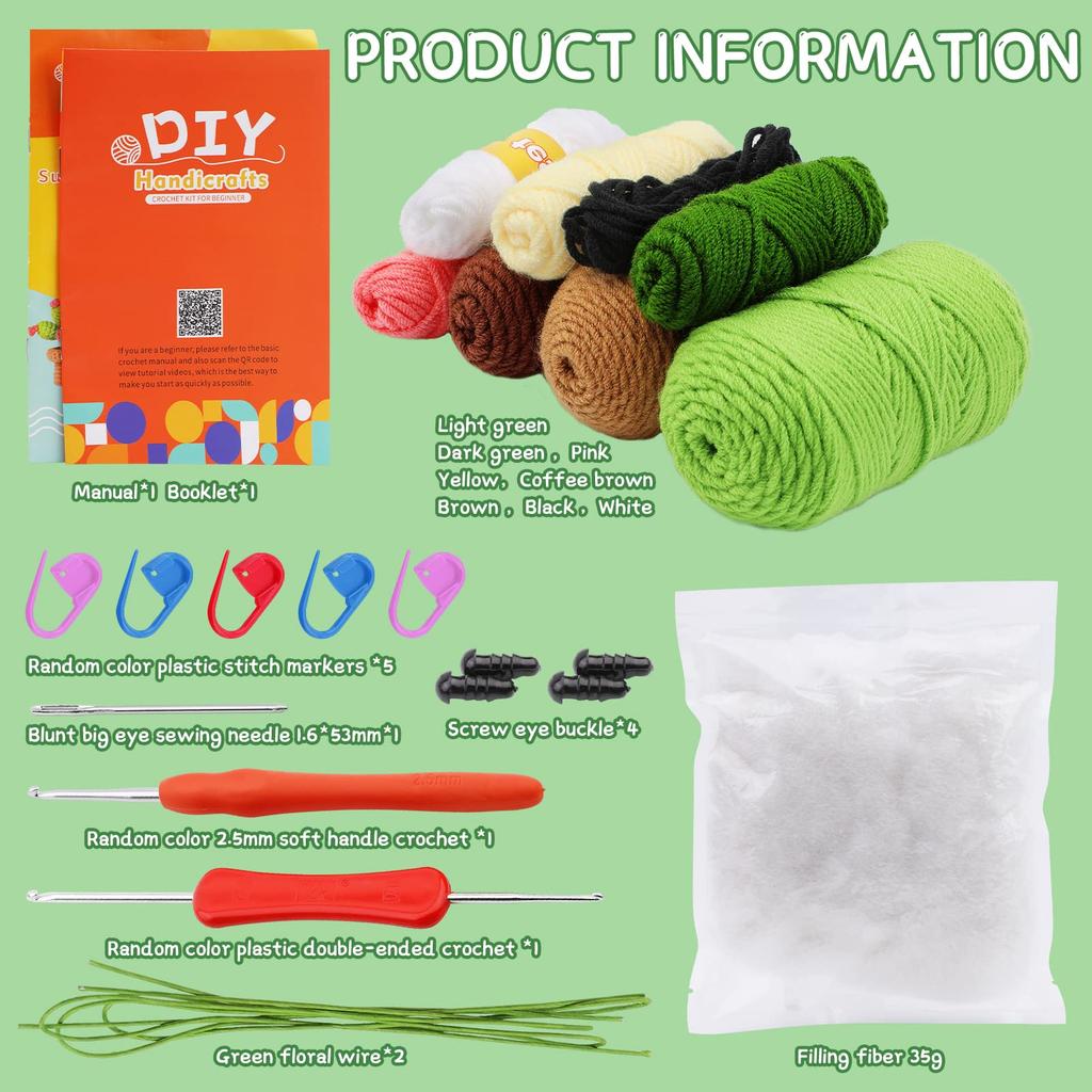 Crochet Starter Kit Crochet Kit for Beginners Beginner Crochet Kit for Adults with Crochet Hooks Yarn Polyester Fiber Stitch Markers Plastic E