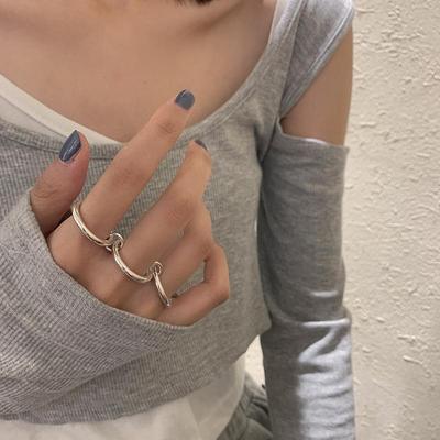 1 Pcs Three Consecutive Links Vintage Rings for Women Couples Minimalist Versatile Party Jewelry Gifts