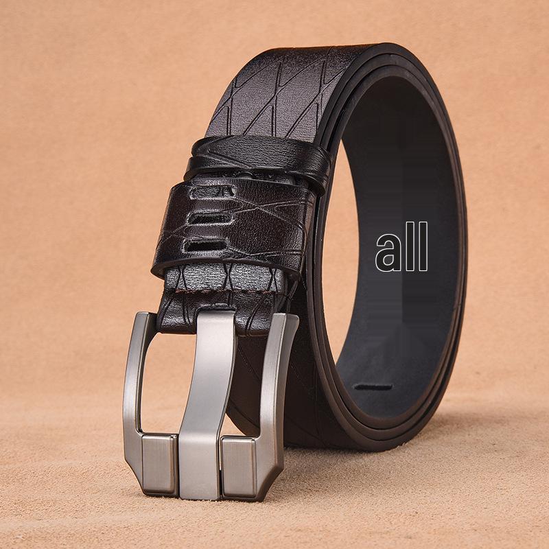 Men's Premium Vintage Leather Belt with Wide Alloy Pin Buckle - Trendy Business Waist Belt