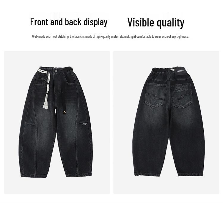 2025 Boys' Plush-Lined Denim Fleece Pants - Winter Wear for Teens and Kids