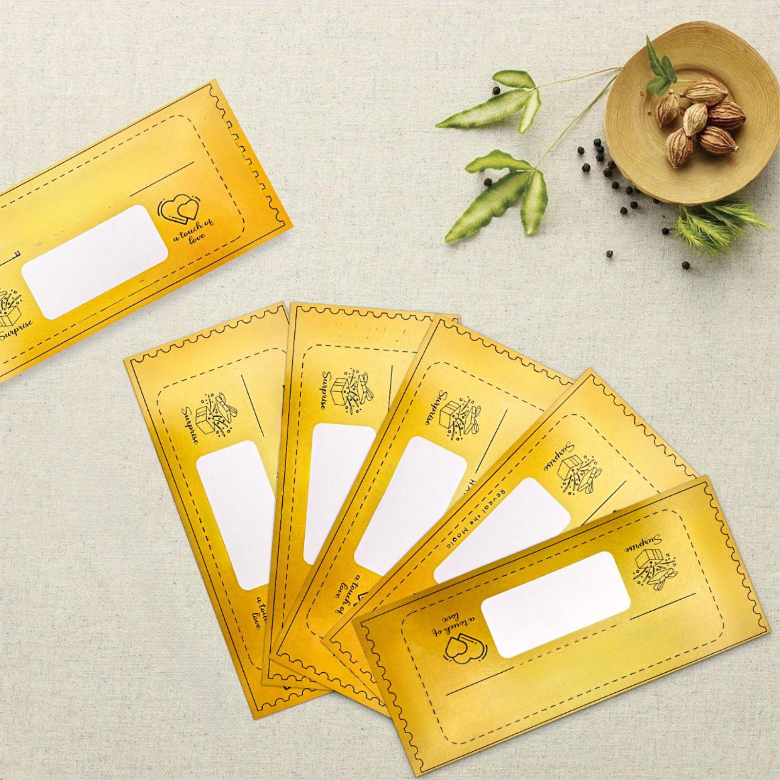 Golden With Envelopes, Scratch Off Card Surprise Gift Reveal, Card As Perfect For Birthday Wedding Concert Cinema Voucher Raffle Gift One Size