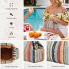 Woven Clutch Purses for Women, Summer Beach Crochet Striped Dumpling Bag Evening Handbag with Romantic Lucky Clover