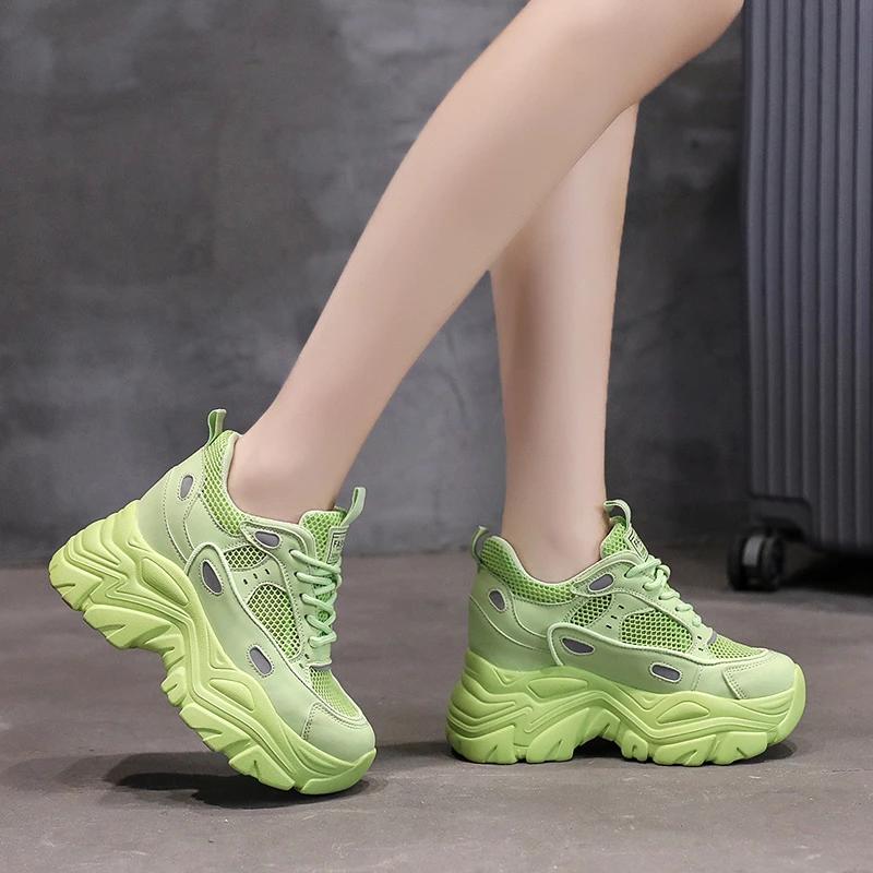 High Platform Women Sneakers Spring Stylish Thick Sole Casual Shoes 9CM Breathable Mesh Walking Shoes Woman Zapatos Mujer