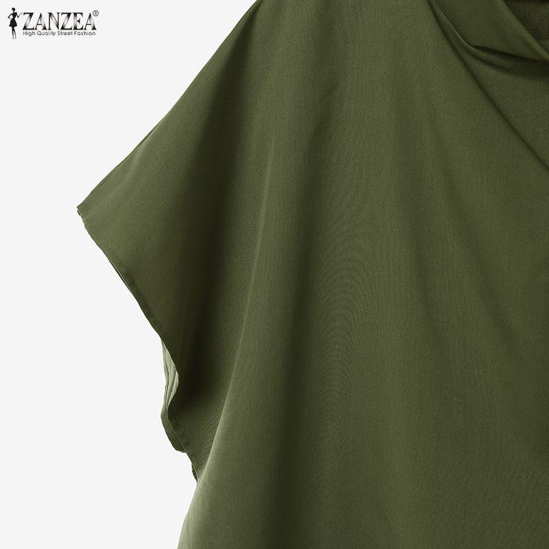 ZANZEA Women Summer Pile Collar Loose Half Sleeve Blouse