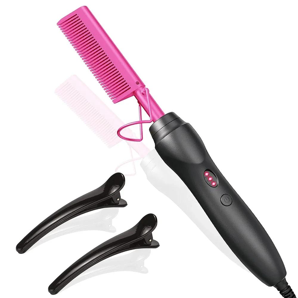 Heat Pressing Combs Portable Ceramic Curling Iron Hot Comb Hair Straightener for Hair Beard Wigs Wet and Dry Hair Styling Tools