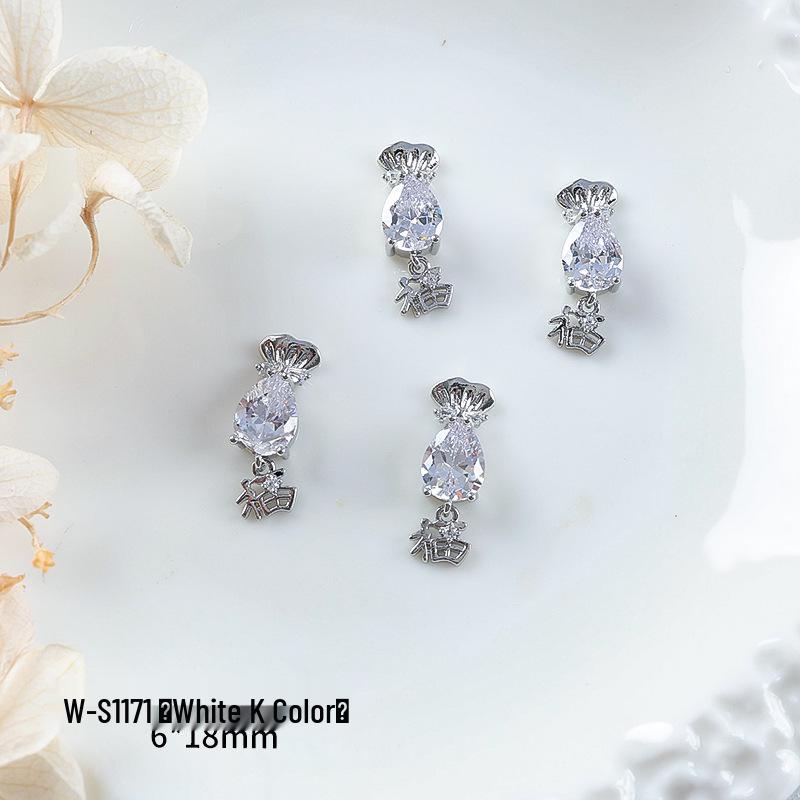 Nový rok nail art: Luxusní přívěsek Fortune Bag ze zirkonu a zlatem vykládané nositelné doplňky na nehty s kamínky