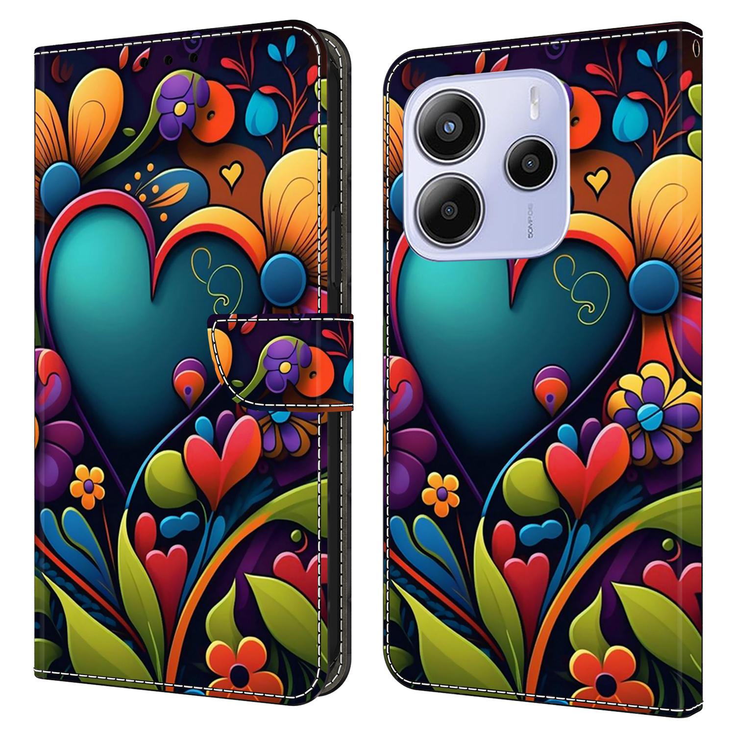 

For Xiaomi Redmi Note 14 5G Case PU Leather Wallet Phone Cover with Stand Paint Flower