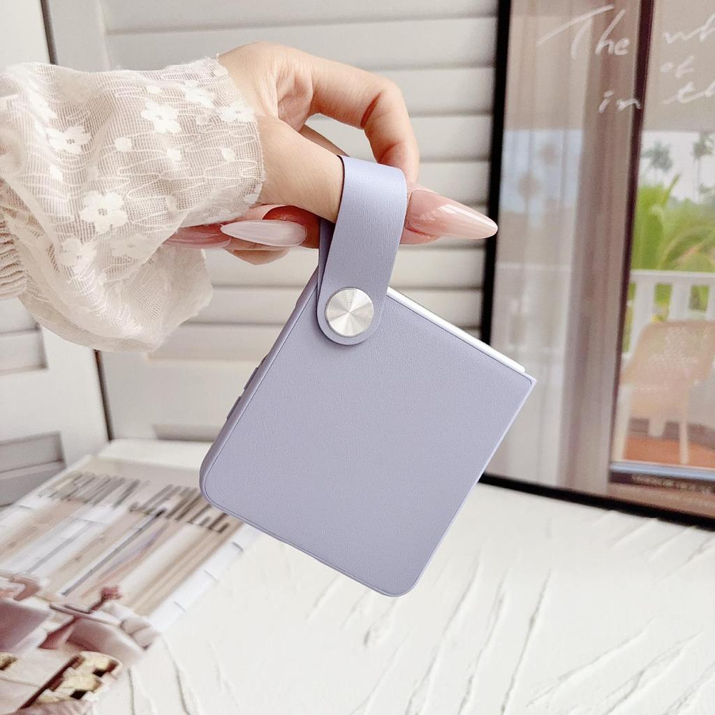 Samsung ZFlip8 Leather Finger Ring Buckle Case, Compatible with ZFlip7/6/5 Foldable Phones