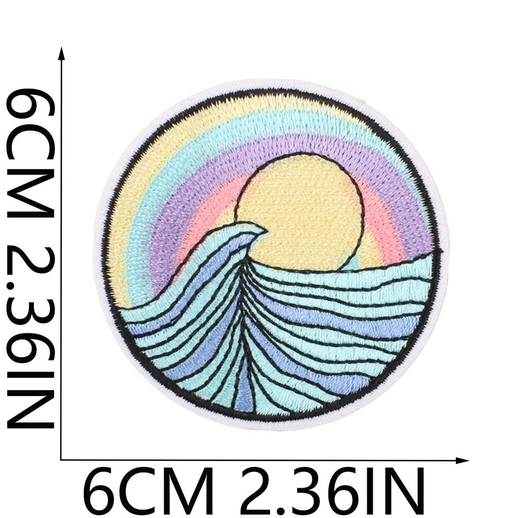 Summer Series Wave Embroidery Cloth Sticker Rainbow Cactus Computer Embroidery Label Cartoon Bus Patch Sticker