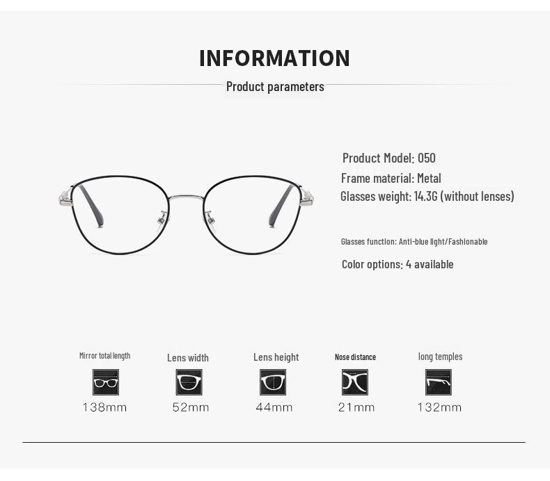 Gold Wire Retro Round Eyeglass Frames for Women - Optical Myopia-Fit, Korean Style, Large Face Trendy Design.