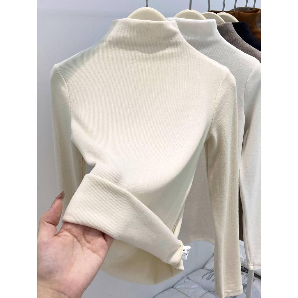 Women's Slim Fit German Velvet Turtleneck Long Sleeve Top - Fall/Winter, Figure-Flattering, Ins Style