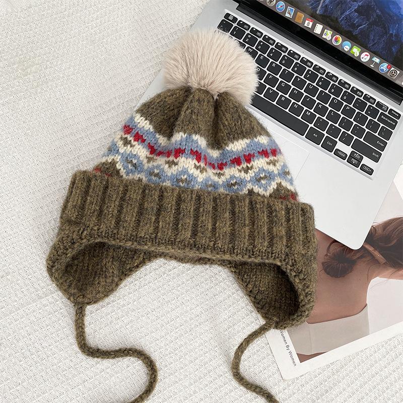 Autumn and winter new thickened warm ear protectors wool knitted hat women