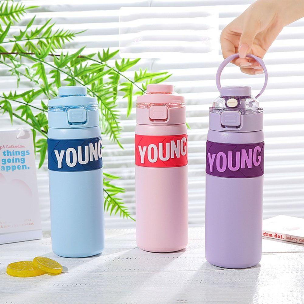 

650ML with Straw Thermal Mug Leak-proof Hot Water Bottle Fashion Bouncing Thermos Cup Cycling розовый