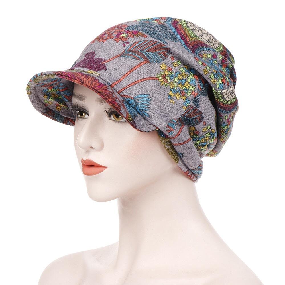 Print Design Hair Loss Cap Comfortable Visor Cap Slouch Design Chemo Caps  Head Scarf