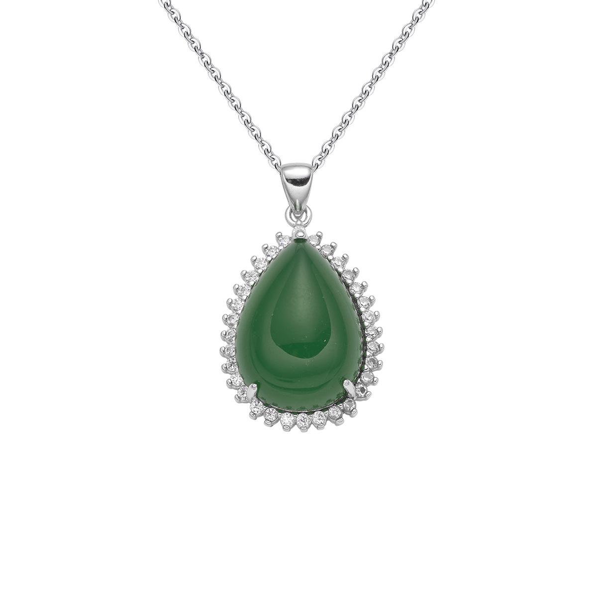 2026 Inlaid with Natural Chalcedony Necklace, Women s Full Diamond Full of Green Water Droplets, Pendant, Premium Sense Collarbone Chain Gift 45CM