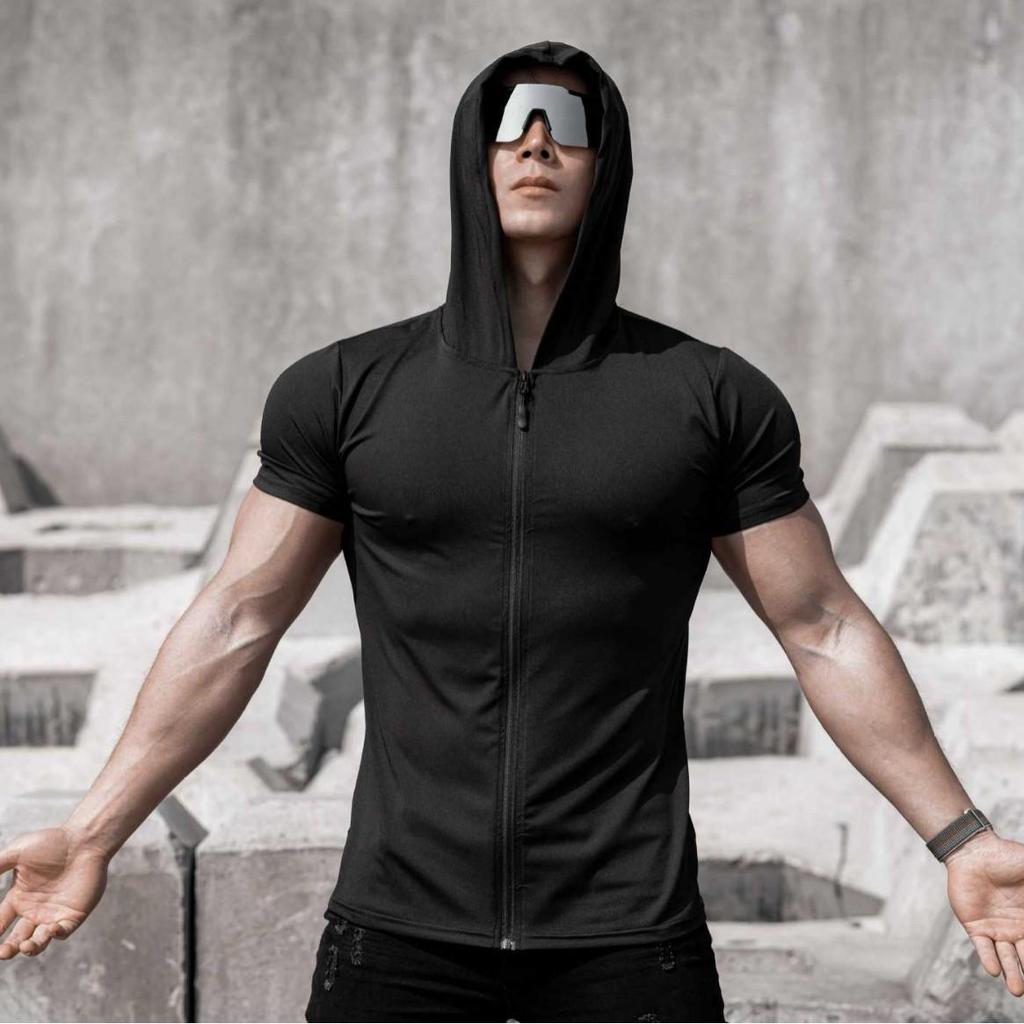 Men's Quick-Dry Slim Fit Hooded T-Shirt for Fitness & Running