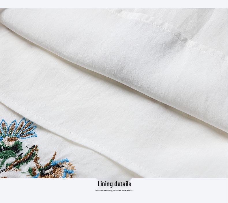 2026 Summer Women's White Embroidered Floral Linen Seaside Vacation Dress - Loose, Flowing, Fairy-Like Design
