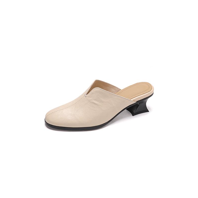 2024 New Sexy Women Genuine Leather Pumps Round Toe Spring Summer Muller Slippers High Heeled Fashion Party Wedding Shoes Woman