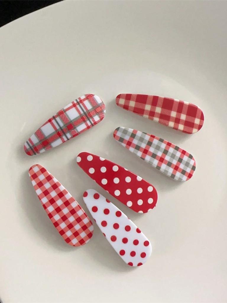 Red Polka Dot & Plaid Hair Clips, Fashion Accessories Suitable for Women, Daily Wear, Photo Shoots, Parties