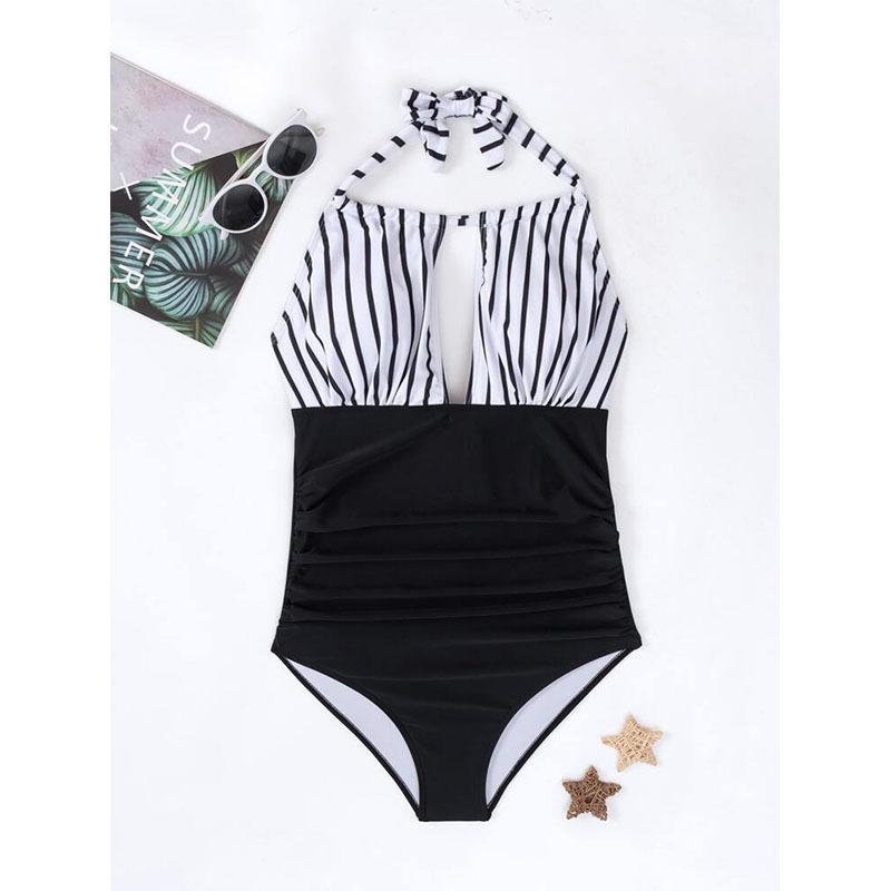 

Полый повседневный купальник женский в полоску модный цельный купальник монокини Badpak сексуальное бикини XXL белый