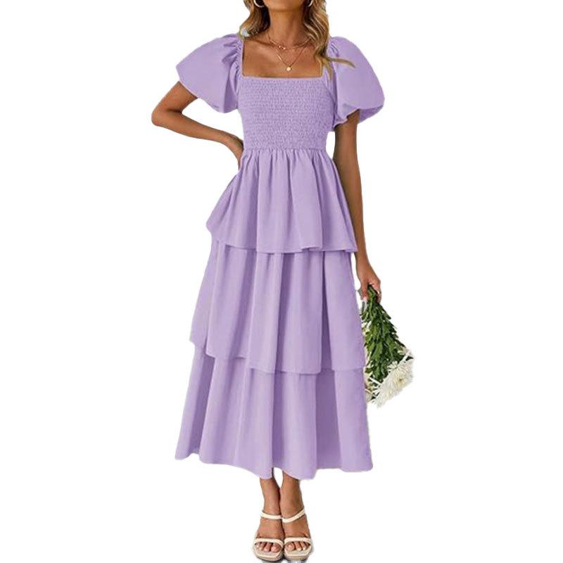 Spring New Women's Clothing Elegant and Elegant Waist-hugging Cake Skirt Solid Color Dress for Women