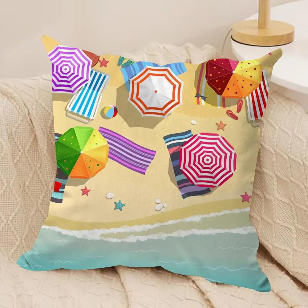 Marine Animals Summer Ins Cushion Cover Silky Short Plush Invisible Zipper Dustproof Sofa Pillow Case For Home Decor