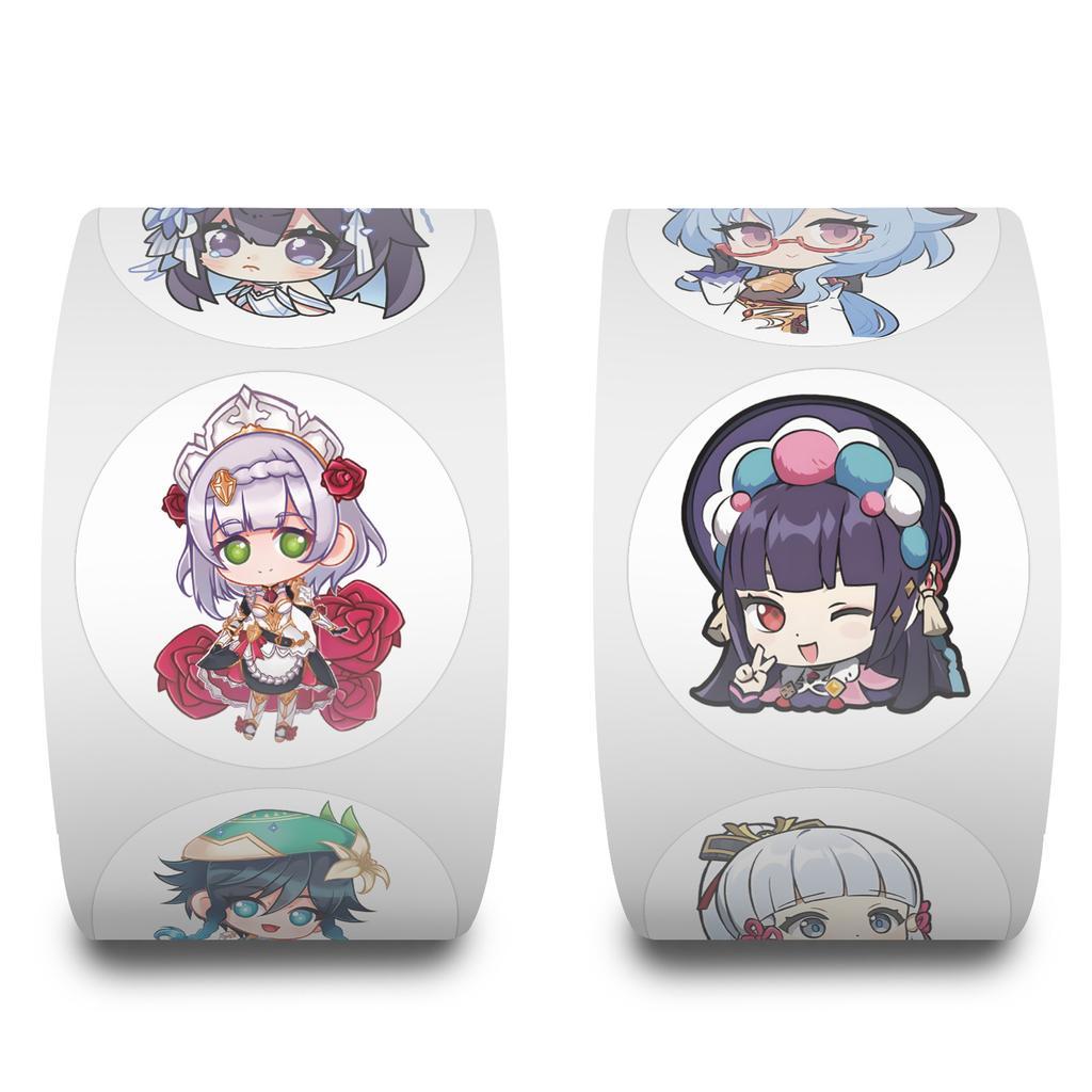 500 Stickers/roll Genshin Impact Cartoon Roll Stickers Kindergarten Reward Children's Stickers Creative Hand Tent Tape