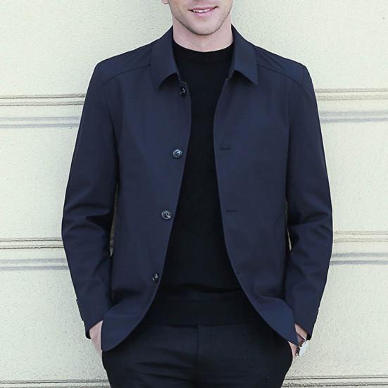 Cappotto da uomo autunno primavera colletto rovesciato tinta unita manica lunga cardigan monopetto giacca da uomo di media lunghezza stile formale liscio