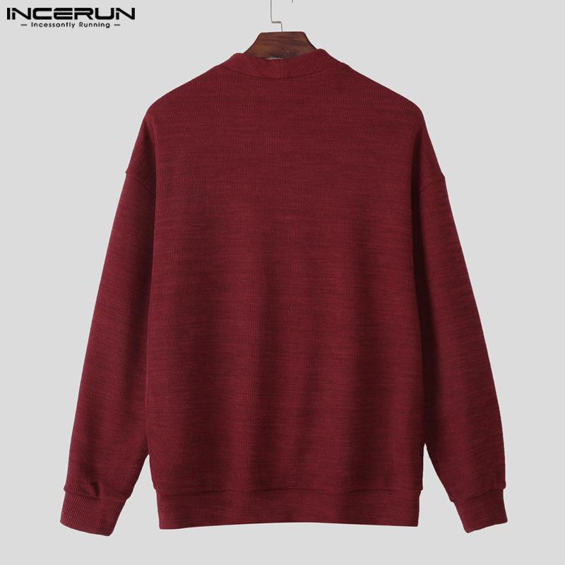 INCERUN Autumn Pullovers Men Stand Neck Long Sleeve Texture Rib Knitted Casual Tops