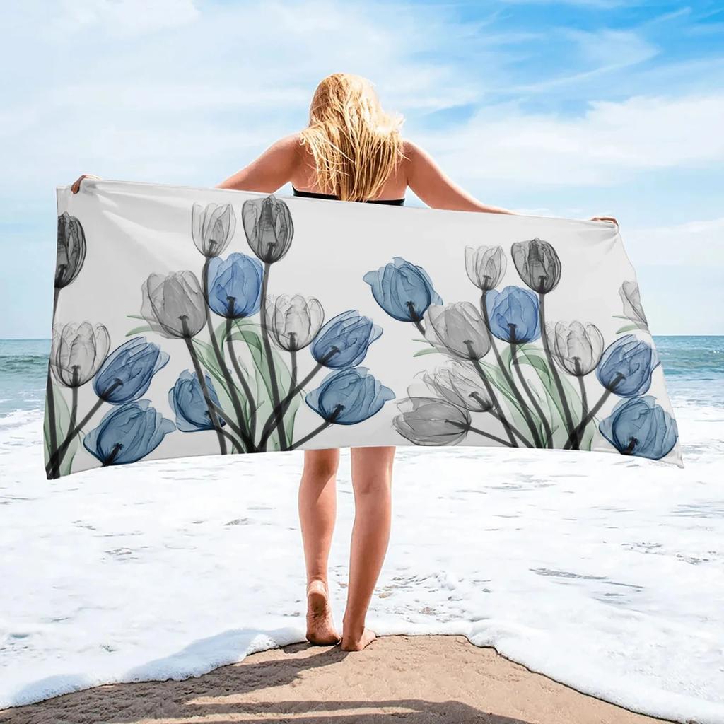 Tulip Flowers Bath Towel Botanical Floral Beach Towel Microfiber Quick Dry Portable Camping Picnic Yoga Gym Travel Sport Towels