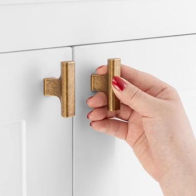 10 Pack 2 Inch, T-Bar Antique Brass Cabinet Knobs Vintage Brass Drawer Knobs Brass Cabinet Pulls, ZK1303 Kitchen Hardware for Cabinets Drawers