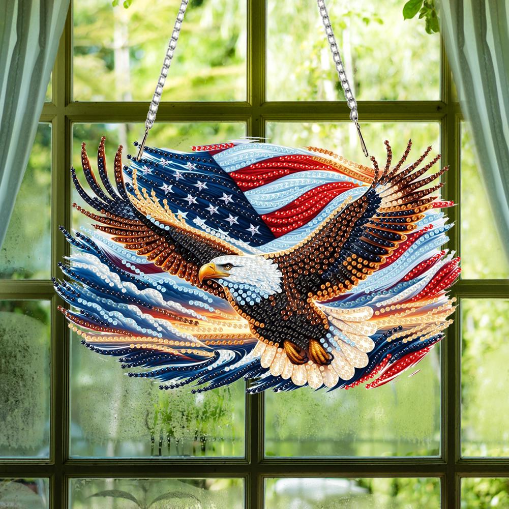 US Flag Eagle Diamond Art Hanging Pendant 5D DIY Diamond Painting Dots Pendant for Window Decor Christmas Decoration