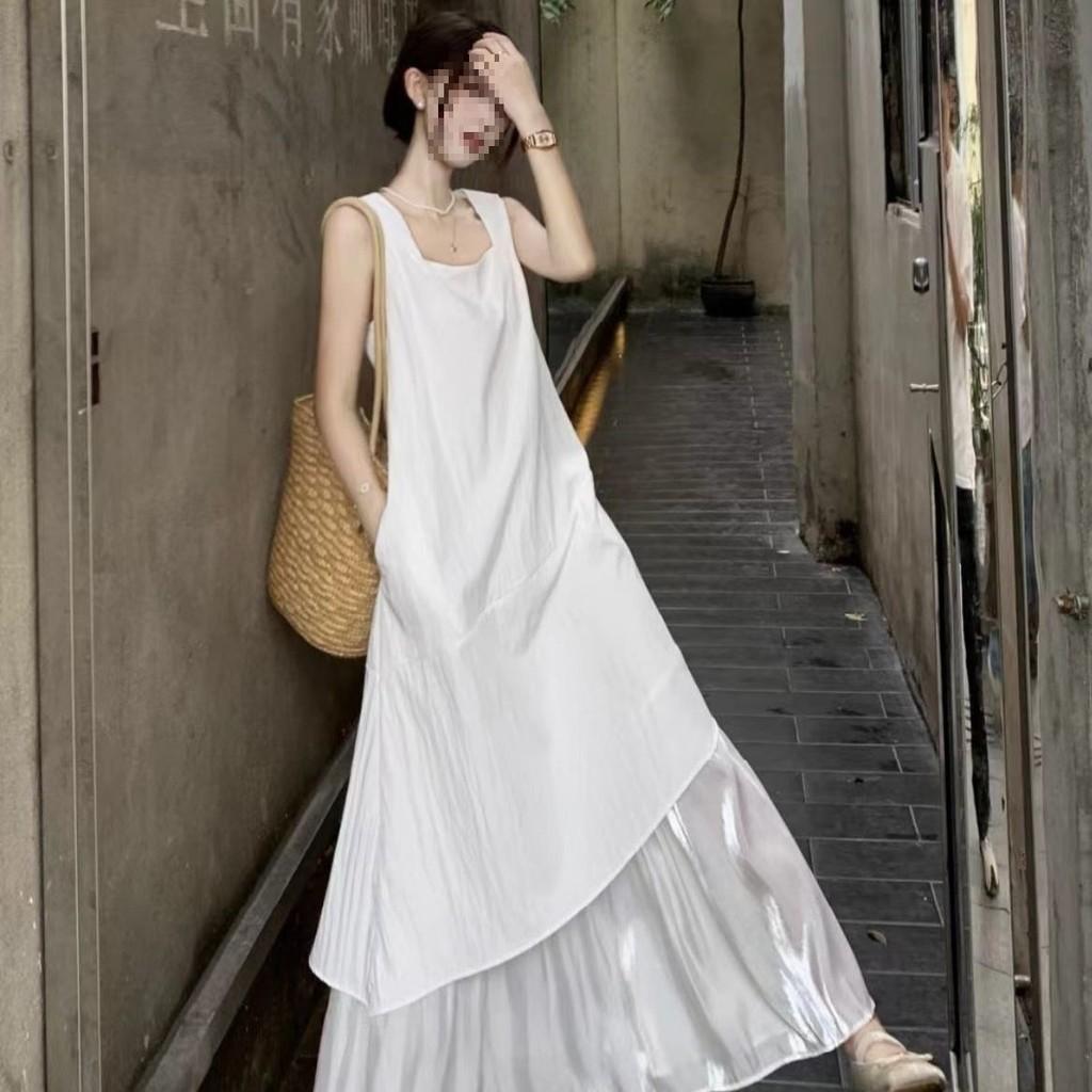 Summer Knit Splicing Tank Dress With Hood For Casual And Yoga Wear