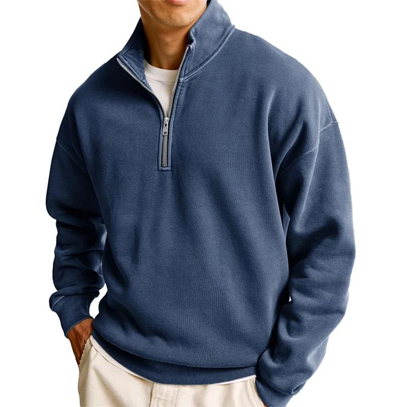 Men's Casual Half Zip Stand Collar Sweatshirt Solid Color Pullover For Daily Wear