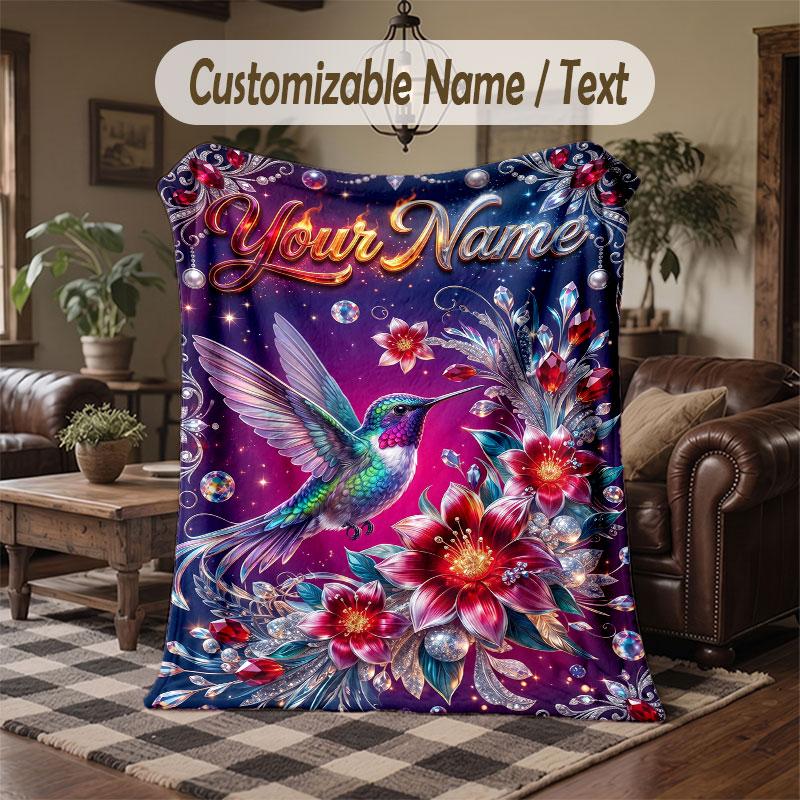Birds Theme Throw Blanket Custom Name Text Personalized Blanket Soft Cozy Blanket for Home Sofa Bed