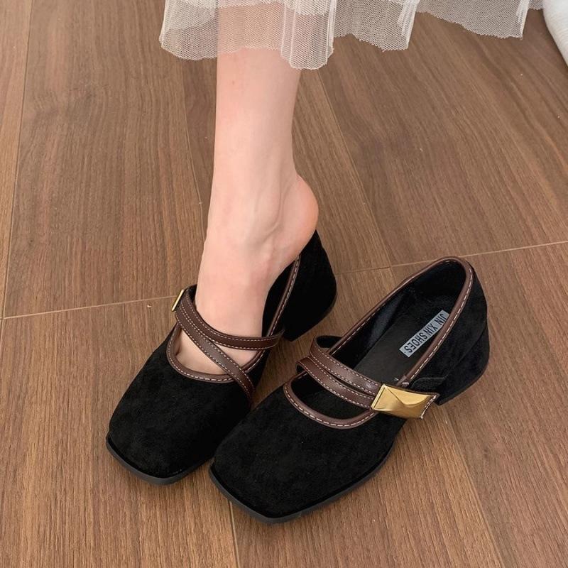 2025 spring new retro square head shallow mouth Mary Jane shoes versatile niche word with thick heel single shoes high heels