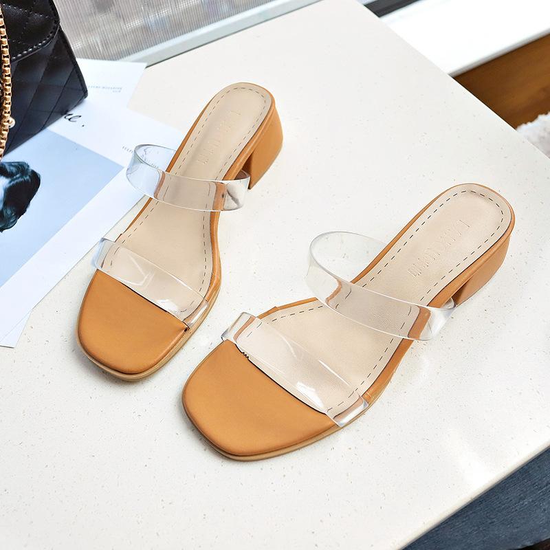 

Spring and summer new thick heel fish mouth fashion word casual cool slippers tide 40 хаки