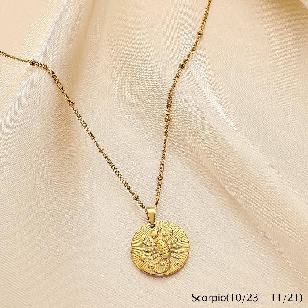 ALTERA Klassische 12 Sternzeichen Runde Münze Anhänger Halskette Edelstahl Tierkreis Halskette für Damen Herren Zirkon Geburtstagsgeschenk